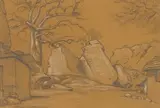 Erich Mayer, Landscape with Trees and Rocks, pencil on paper