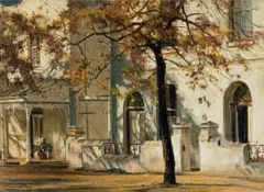 Dino Paravano, Street Scene, pastel on paper