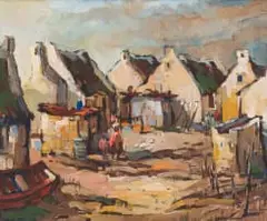 Kobus Louw, Fishing Village, oil on canvas laid down on board