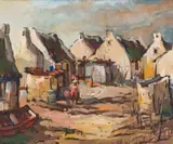 Kobus Louw, Fishing Village, oil on canvas laid down on board
