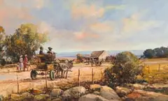 Christiaan Nice, Landscape with Donkey Cart, oil on canvas laid down on board