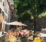 Denby Meyer, A Drink in the Piazza, watercolour on paper