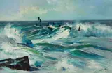 Errol Boyley, Crashing Waves, oil on board