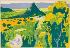Alfred Krenz, Desert in Bloom, colour linocut on paper