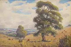 Edward Charles Moore, Extensive Landscape with Cattle Grazing, oil on board