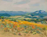 Piet van Heerden, Namaqualand in Spring, oil on canvas laid down on board