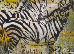 Gordon Vorster, Zebras in a Field, acrylic on canvas laid down on board