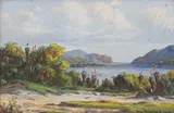Vera Volschenk, Landscape with Aloes and Mountains in the Distance, oil on board
