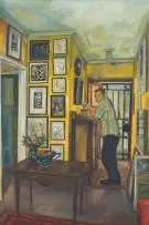 Jan du Toit, Male Figure in Interior with Art, oil on canvas