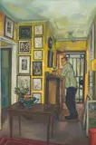 Jan du Toit, Male Figure in Interior with Art, oil on canvas