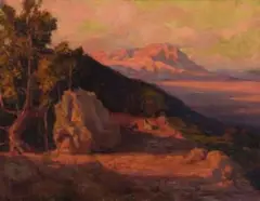 Edward Roworth, Mountainous Landscape with Animals, oil on canvas laid down on board