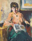 Alexander Rose-Innes, Seated Woman Reading a Book, oil on canvas laid down on board