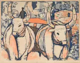 Julian Trevelyan, Blue Oxen, etching on paper