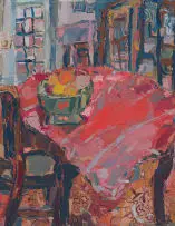Wendy Anziska, Interior with Fruit Bowl, oil on canvasboard