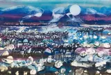 Gordon Vorster, Landscape with Wildebeeste, watercolour on paper
