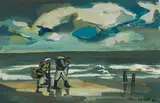 Maurice van Essche, Figures Walking along the Beach, oil on paper