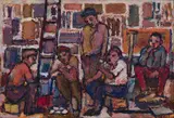 Kenneth Baker, Workers Sitting beside a Ladder, oil on board