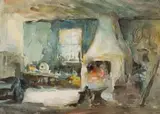 Alexander Rose-Innes, Interior Scene with Fireplace, watercolour on paper