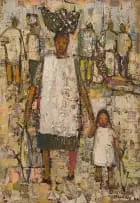 Barbara Grace Burry, Mother and Child amongst Figures, oil on board