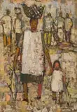 Barbara Grace Burry, Mother and Child amongst Figures, oil on board