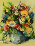 Jan Dingemans, Flowers in a Blue Vase, oil on board