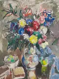 Gregoire Boonzaier, Flowers and Bowl of Fruit