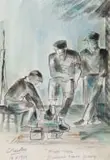 Peter Clarke, Shoe Shine, ink wash on paper