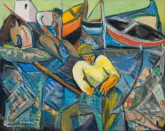 Irma Stern, Mending the Nets, oil on canvas