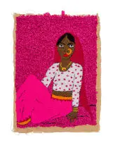 Talia Ramkilawan, Untitled VII, 2019, ribbon and acrylic yarn on hessian