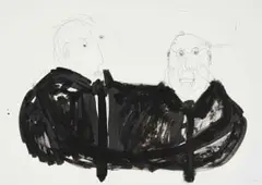 Jared Ginsburg, Touching Faces, etching ink monotype with indian ink and pencil on paper