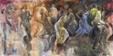 Ricky Ayanda Dyaloyi, Umsi Enkungwini (Smoke in the Fog), diptych, mixed media on canvas