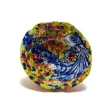 Ruan Hoffmann, Bowl with blue fish, painted and glazed ceramic with gold lustre