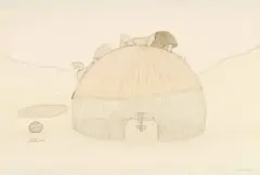 Jabulani Ntuli, Two Women Thatching a New Hut with Grass, watercolour and pencil on paper