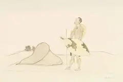 Jabulani Ntuli, Zulu Warrior Thinking about War, pencil and watercolour on paper