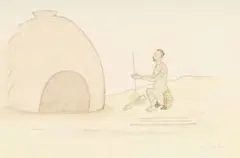 Jabulani Ntuli, Man Starting a Fire, watercolour and pencil on paper