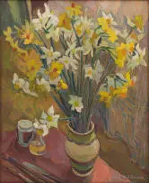 May Hillhouse, Still Life with Narcissus, oil on canvas
