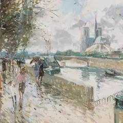 Guy Huze, Parisian Street Scene with View of Notre Dame