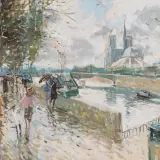 Guy Huze, Parisian Street Scene with View of Notre Dame