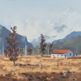 H Hudson, Landscape with Cottage - South Island