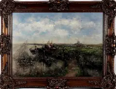 Jacob de Vos, polderlandschap met vissers, J. de Vos, olieverf op linnen, polderlandschap met vissers, 50x70cm