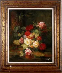 J. v.d. Laan, rozenstilleven, Laan, olieverf op linnen, rozenstilleven, 50x60cm