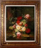 J. v.d. Laan, rozenstilleven, Laan, olieverf op linnen, rozenstilleven, 50x60cm
