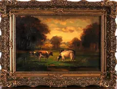 Jaap van Kregten, landschap met koeien, Jaap van Kregten (1878-1967 Enschede), olieverf op linnen, landschap met koeien, 40x60cm
