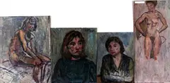 4x Portretten, olieverf op paneel, 4 Portretten 1x gesigneerd Josef Sante, olieverf op paneel, 48x61cm, 46,5x38cm, 50x42cm en 75x38cm
