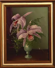 v.d. Linden, vaas met orchideen, Linden, olieverf op linnen, vaas met orchideen