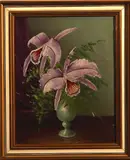v.d. Linden, vaas met orchideen, Linden, olieverf op linnen, vaas met orchideen