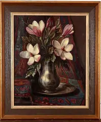 Hollandse School, bloemstilleven, Baure, olieverf op linnen, bloemstilleven 40x50cm