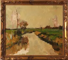 J.C. Roelandse, poldergezicht, Johannes Cornelis Roelandse (1888-1978), olieverf op paneel, rivierlandschap
