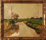 J.C. Roelandse, poldergezicht, Johannes Cornelis Roelandse (1888-1978), olieverf op paneel, rivierlandschap
