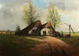 A. Sleeswijk, boerenhoeve, Sleeswijk olieverf op linnen, boerenhoeve met drenkput